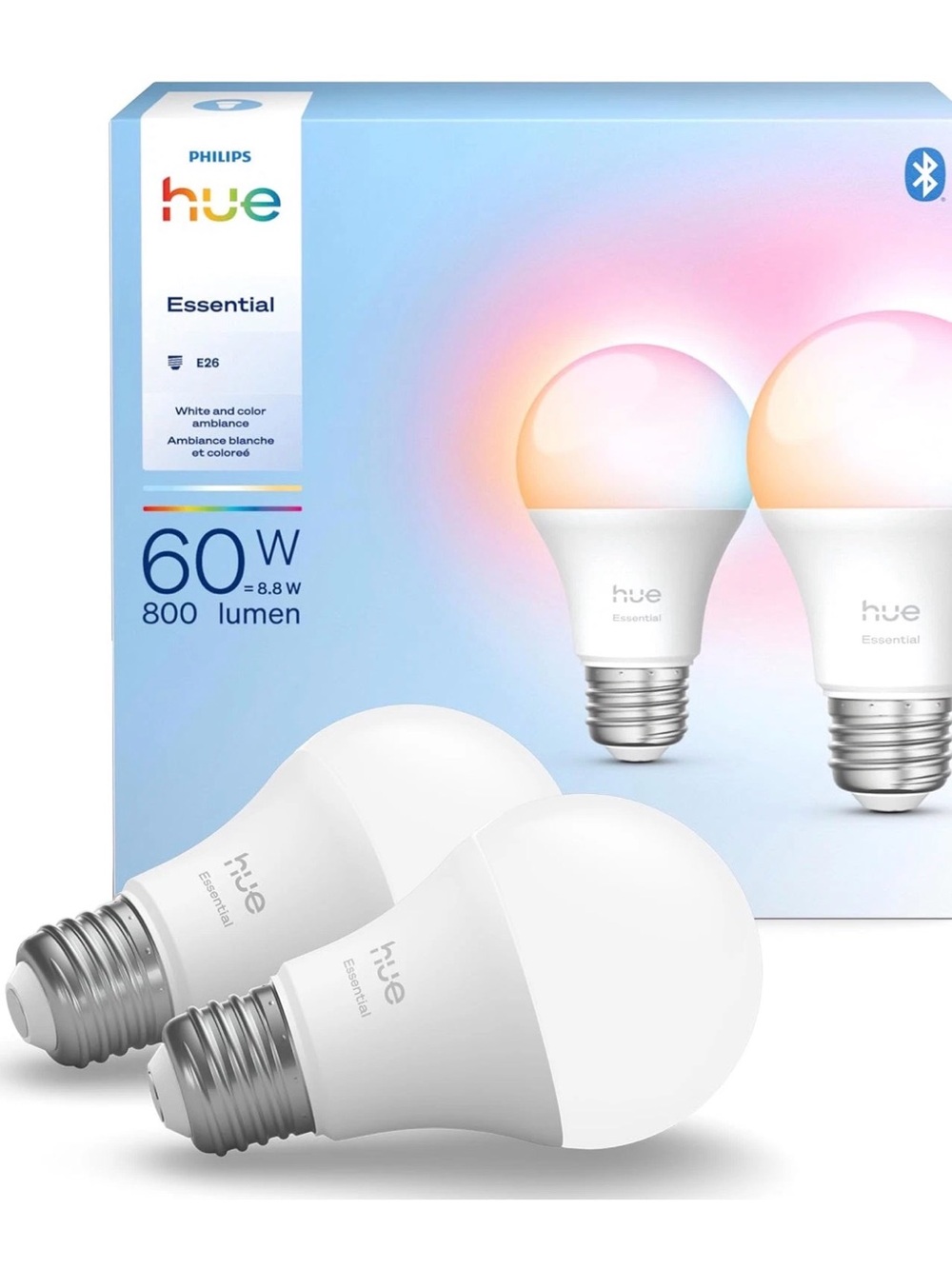 Philips Hue Essential White & Color A19 Smart LED Bulb - White (2-Pack)